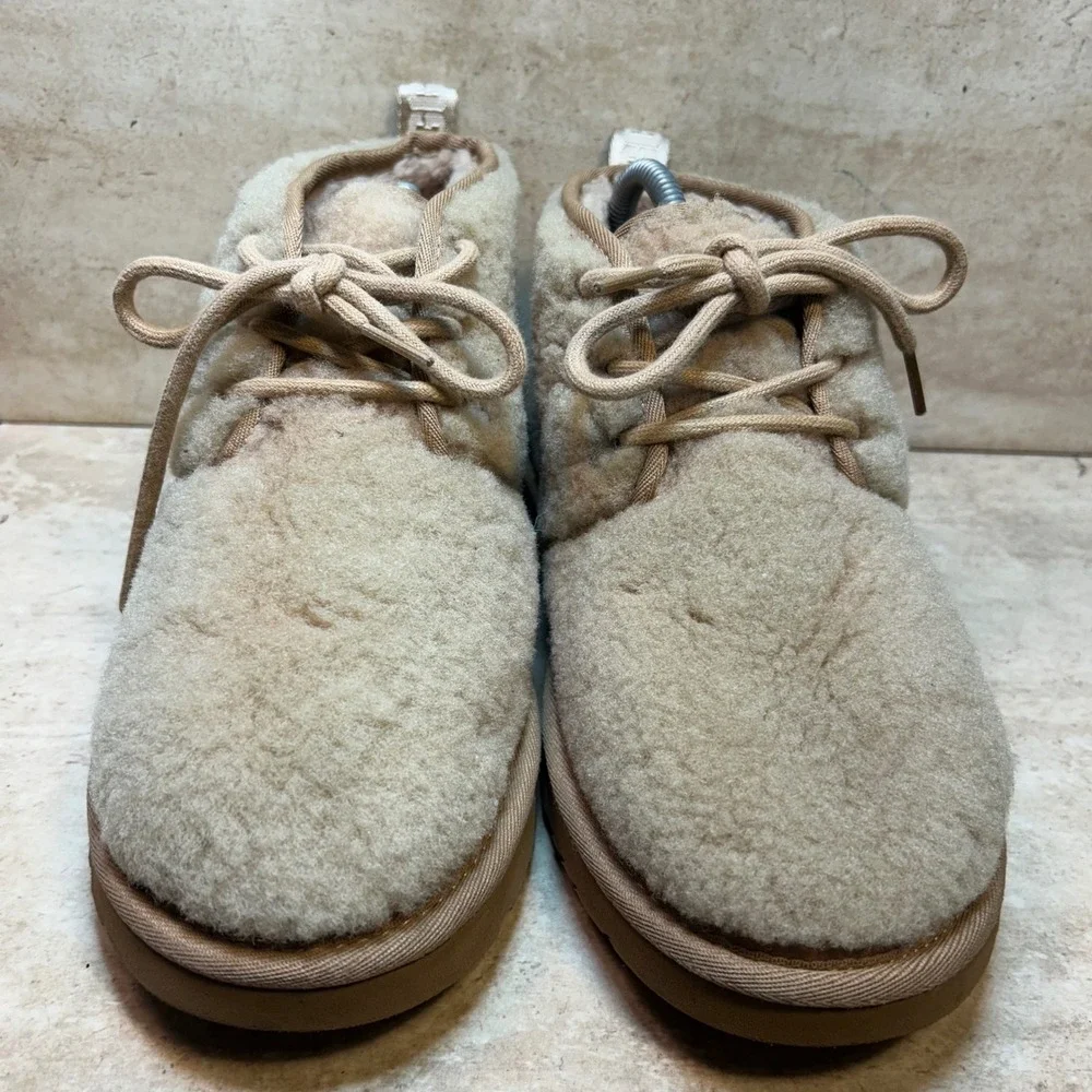 UGG Neumel Fluff Mens Boots Sand‎ Tan Sheepskin Lace Up Chukka 1120763 Size 7